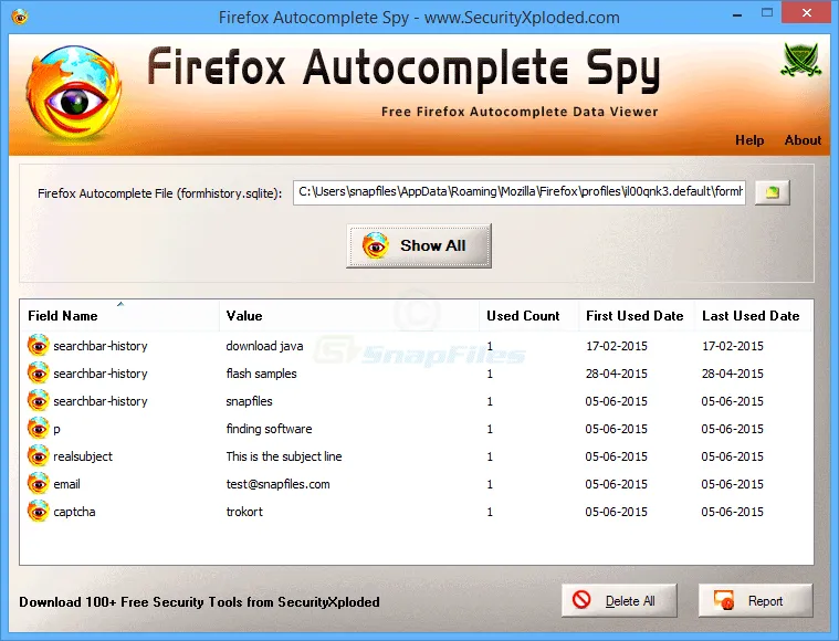 Firefox Autocomplete Spy Ekran görüntüsü 1