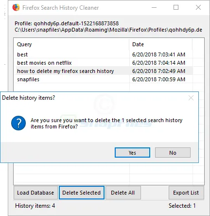 Firefox Search History Cleaner Ekran görüntüsü 2