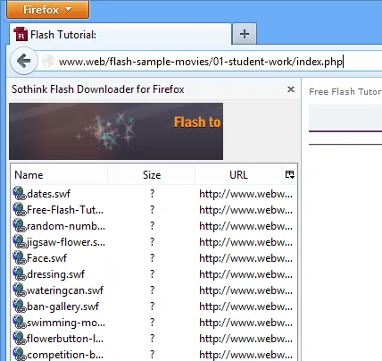 Flash Downloader for Firefox Ekran görüntüsü 1