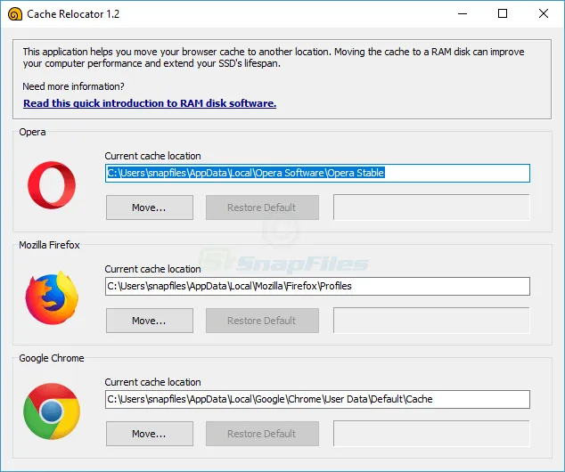 SoftPerfect Cache Relocator Ekran görüntüsü 1