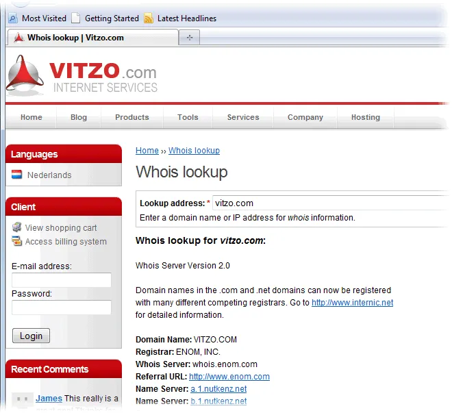 Vitzo WHOIS for Firefox Ekran görüntüsü 2