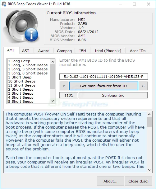 BIOS Beepcodes Viewer Ekran görüntüsü 1