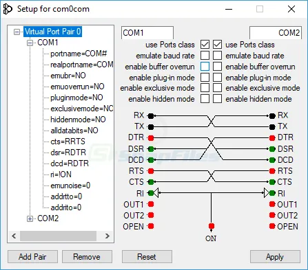 Null-modem Emulator (com0com) Ekran görüntüsü 1