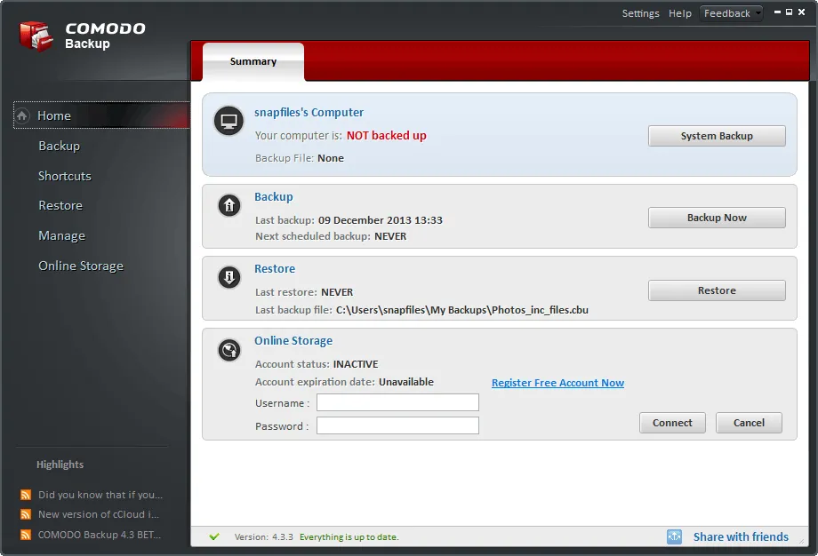 Comodo Backup Ekran görüntüsü 1