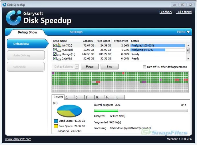 Glarysoft Disk SpeedUp Ekran görüntüsü 1