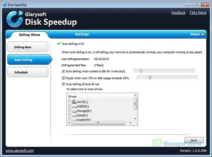 Glarysoft Disk SpeedUp Ekran görüntüsü 2