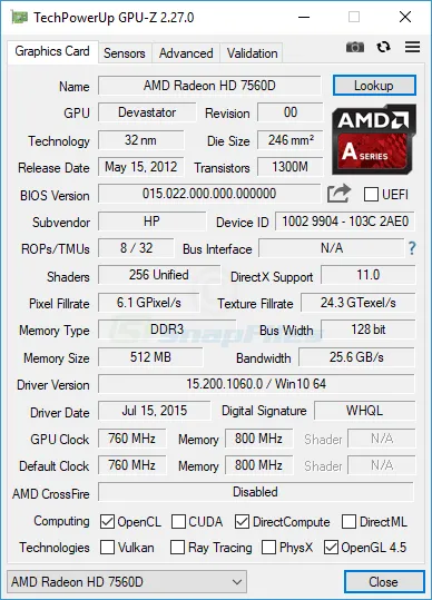 GPU-Z Ekran görüntüsü 1