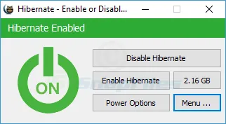 Hibernate Enable or Disable Ekran görüntüsü 1