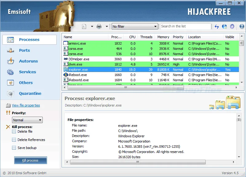 Emsisoft HiJackFree Ekran görüntüsü 1