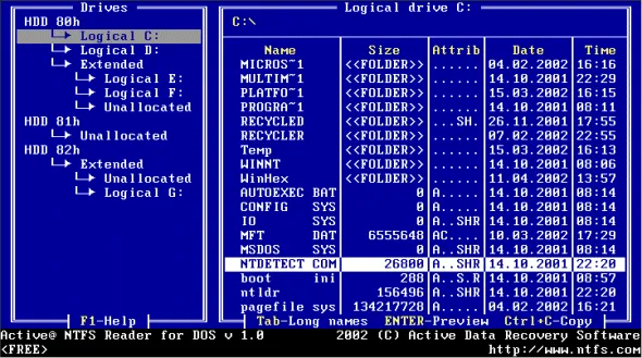 Active NTFS Reader for DOS Ekran görüntüsü 1