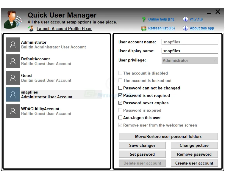 Quick User Manager Ekran görüntüsü 1