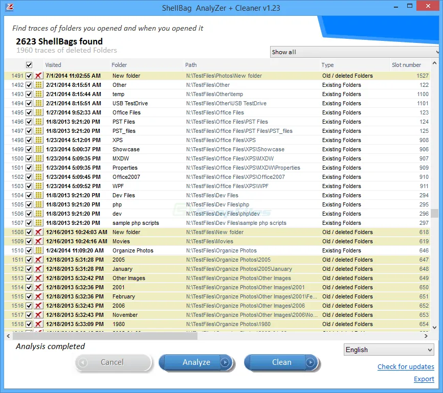 ShellBag Analyzer and Cleaner Ekran görüntüsü 1