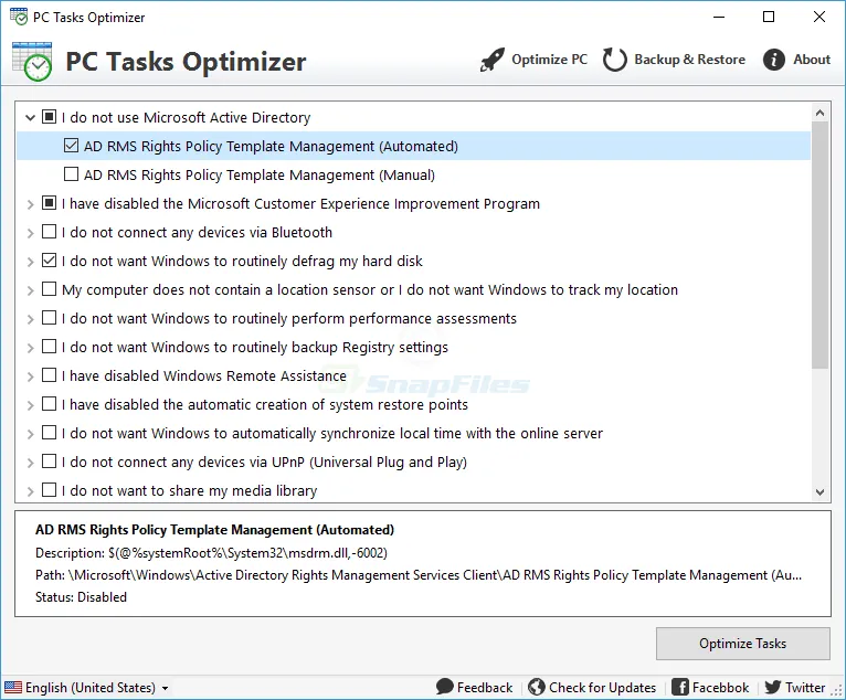 PC Tasks Optimizer Ekran görüntüsü 1