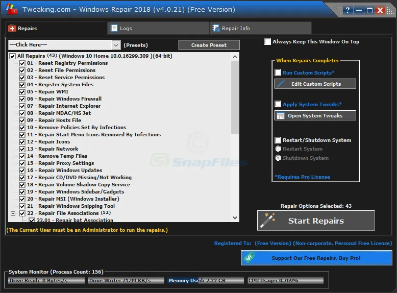 Tweaking.com Windows Repair Ekran görüntüsü 1
