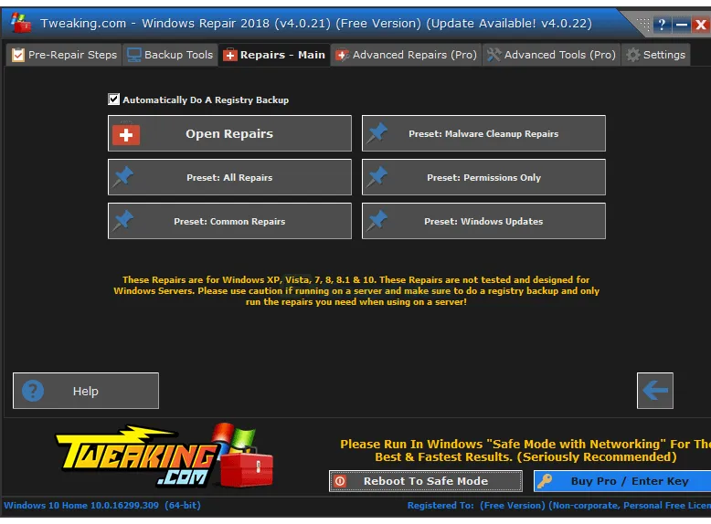 Tweaking.com Windows Repair Ekran görüntüsü 2
