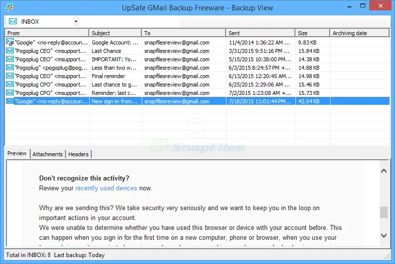 UpSafe Gmail Backup Ekran görüntüsü 2